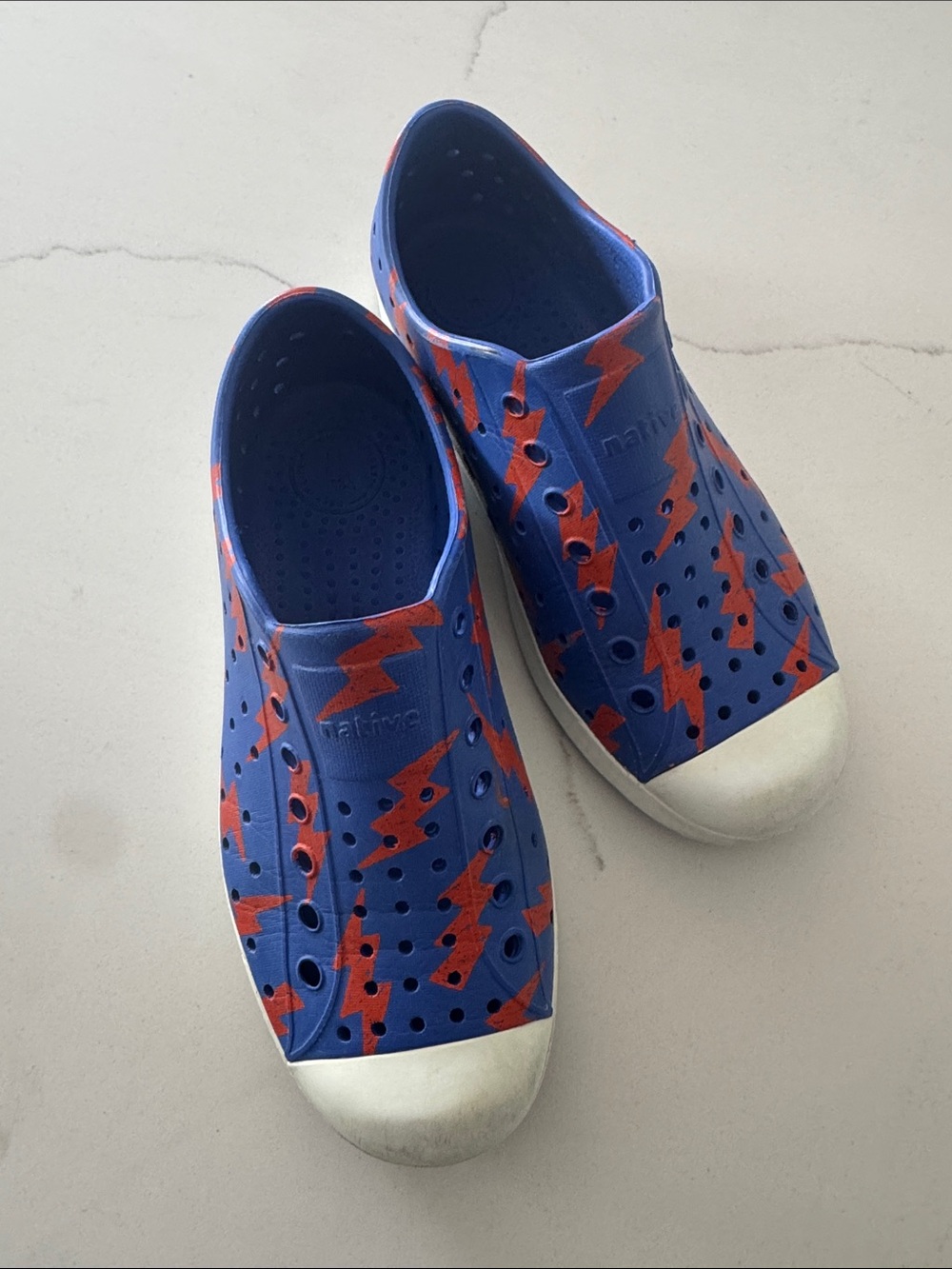 Native Kids Shoes in Blue with Red Lightning